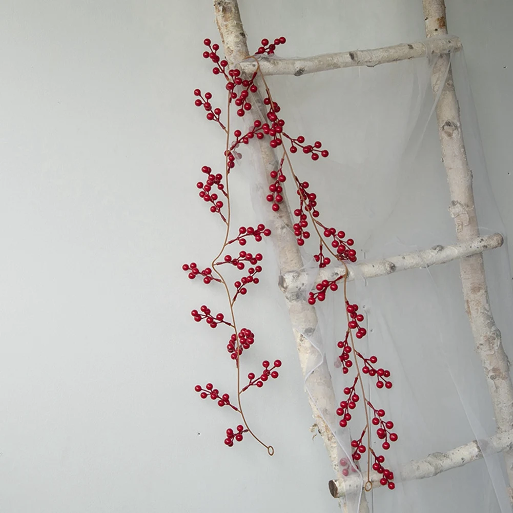 Christmas Red Berry Garland, Artificial Burgundy Red Pip Berry Artificial Berry Garland for Indoor Outdoor Decoration