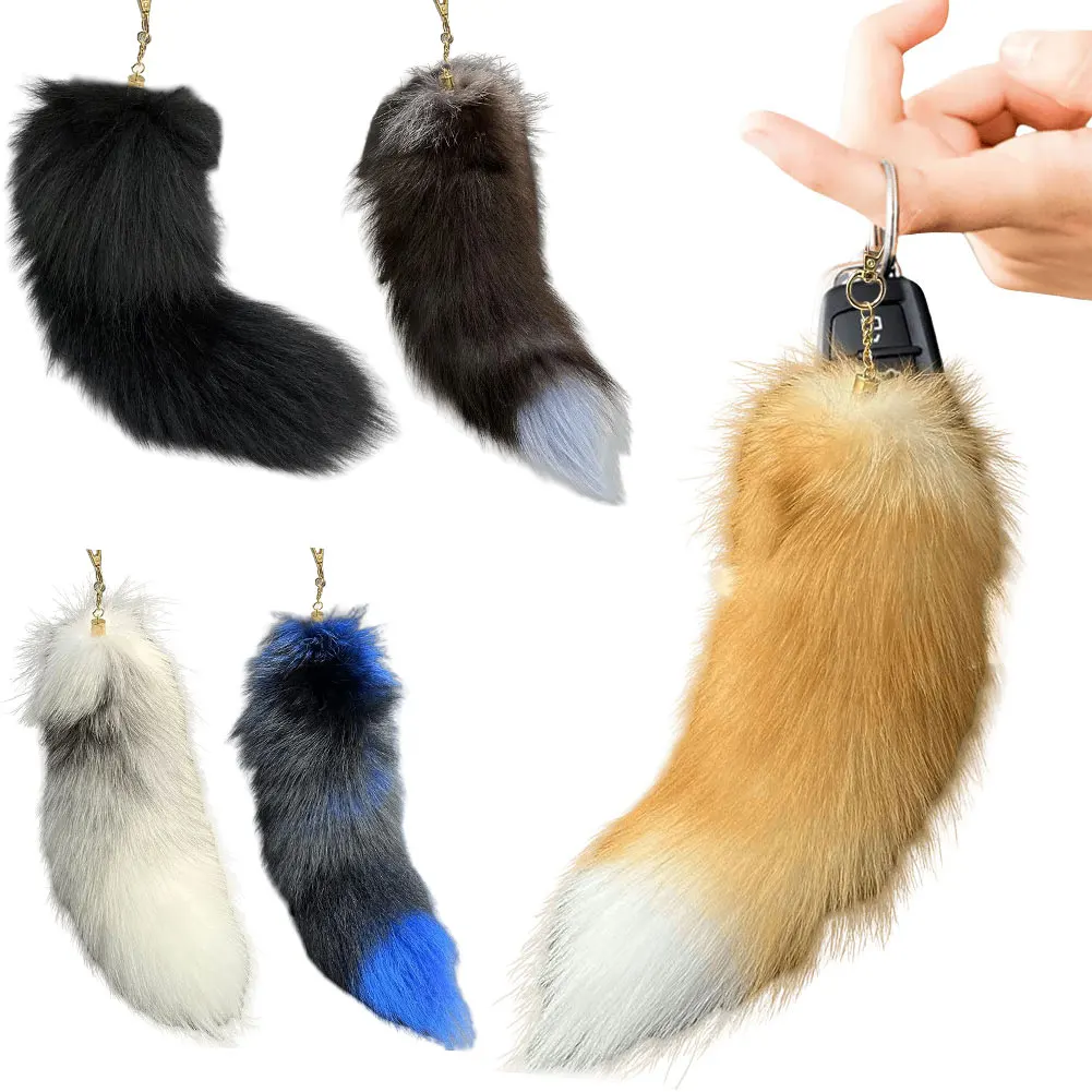 Huge Fluffy Faux Fur Fox Tail Keychain Therian Tail Fox Tail Keychain Cute Animal Tail Keychain Cosplay Tail Gift for Women Girl