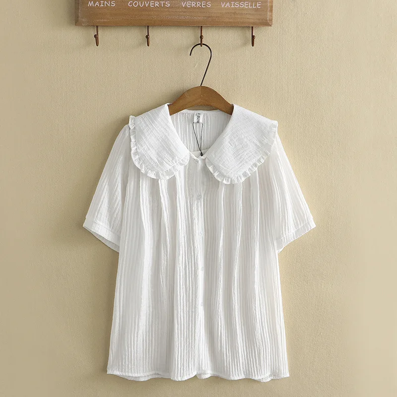 New 2022 Ladies Summer Plus Size Tops For Women Large Size Blouse Short Sleeve Cotton White Cute Fold Shirt 3XL 4XL 5XL 6XL