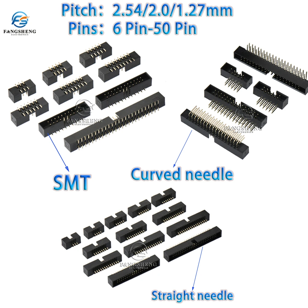 10 Pcs Pitch 1.27mm 2.0mm 2.54mm Male Socket straight idc headers PCB CONNECTOR DOUBLE ROW DC3 HEADER Dip 6/10/20/26/34/40Pin