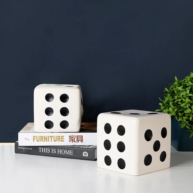 Black and White Ceramic Dice Crafts Bookcase Tabletop Decoration Abstract Art Square Store Living Room