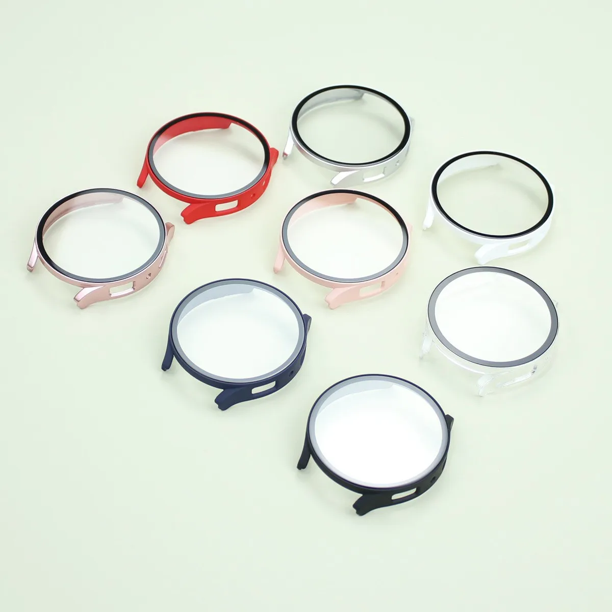 PC-Gehäuse für Samsung Galaxy Watch 7/ FE/6/5/4, 44 mm, 40 mm, vollständig gehärtetes Glas + Stoßstangen-Displayschutz, Smartwatch-Zubehör