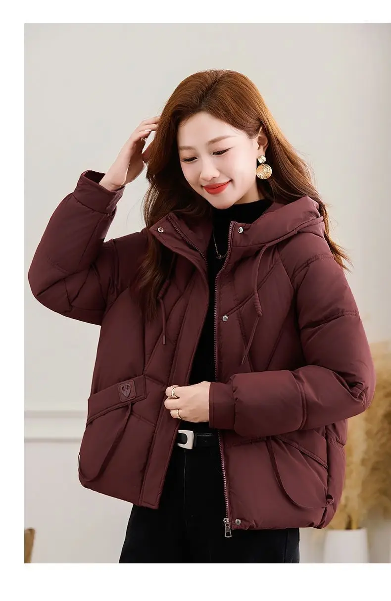 2027 Winter New High End Big Fur Collar Workwear Down Cotton Jacket Women's Fashion Short Thicken Cotton Female Parkas Coats