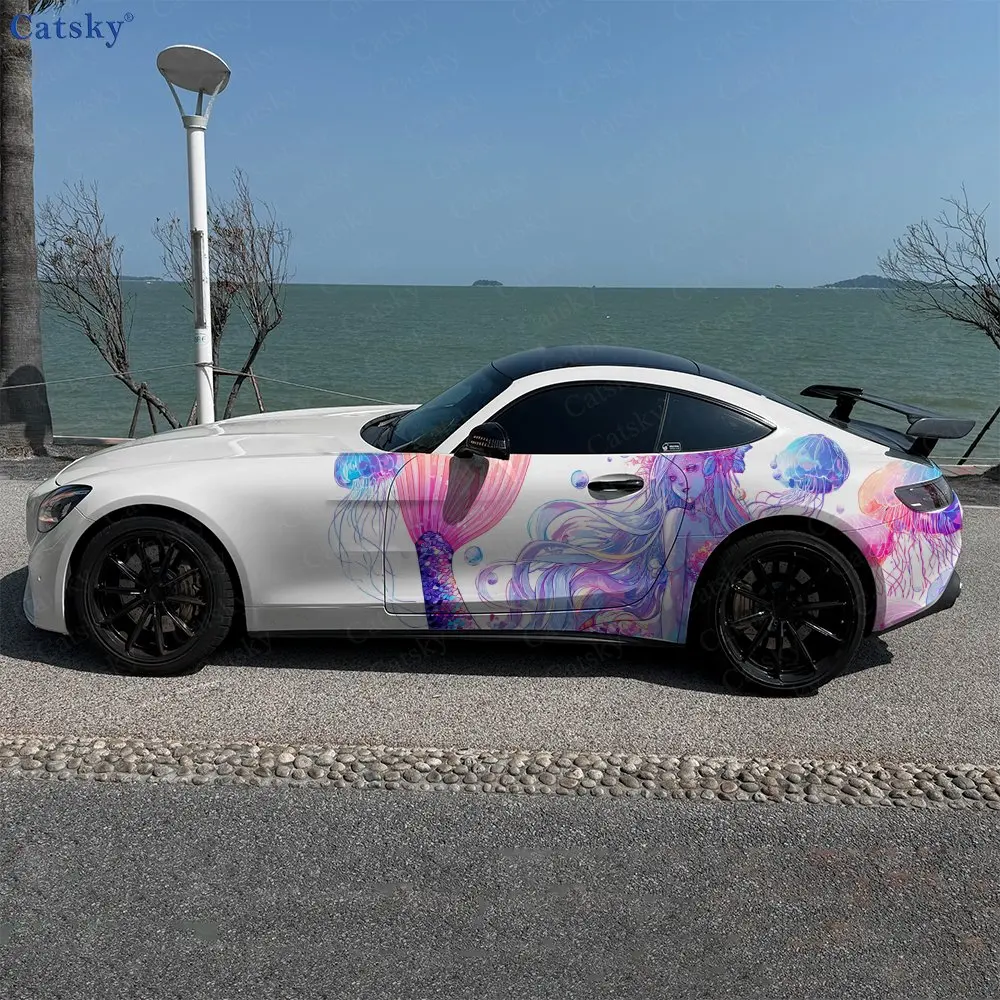 

2pcs.Colorful Mermaid Car Side Wraps, Self-Adhesive PVC Waterproof & Scratch-Resistant Stickers, Car Accessory Gift