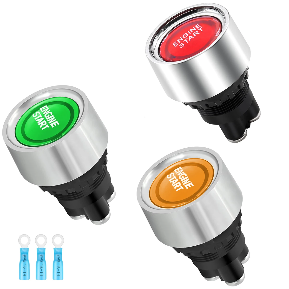 Car Engine Start Ignition Switch 12V 50A 3 Pin SPST Momentary Keyless Push Button Starter Switches ON OFF