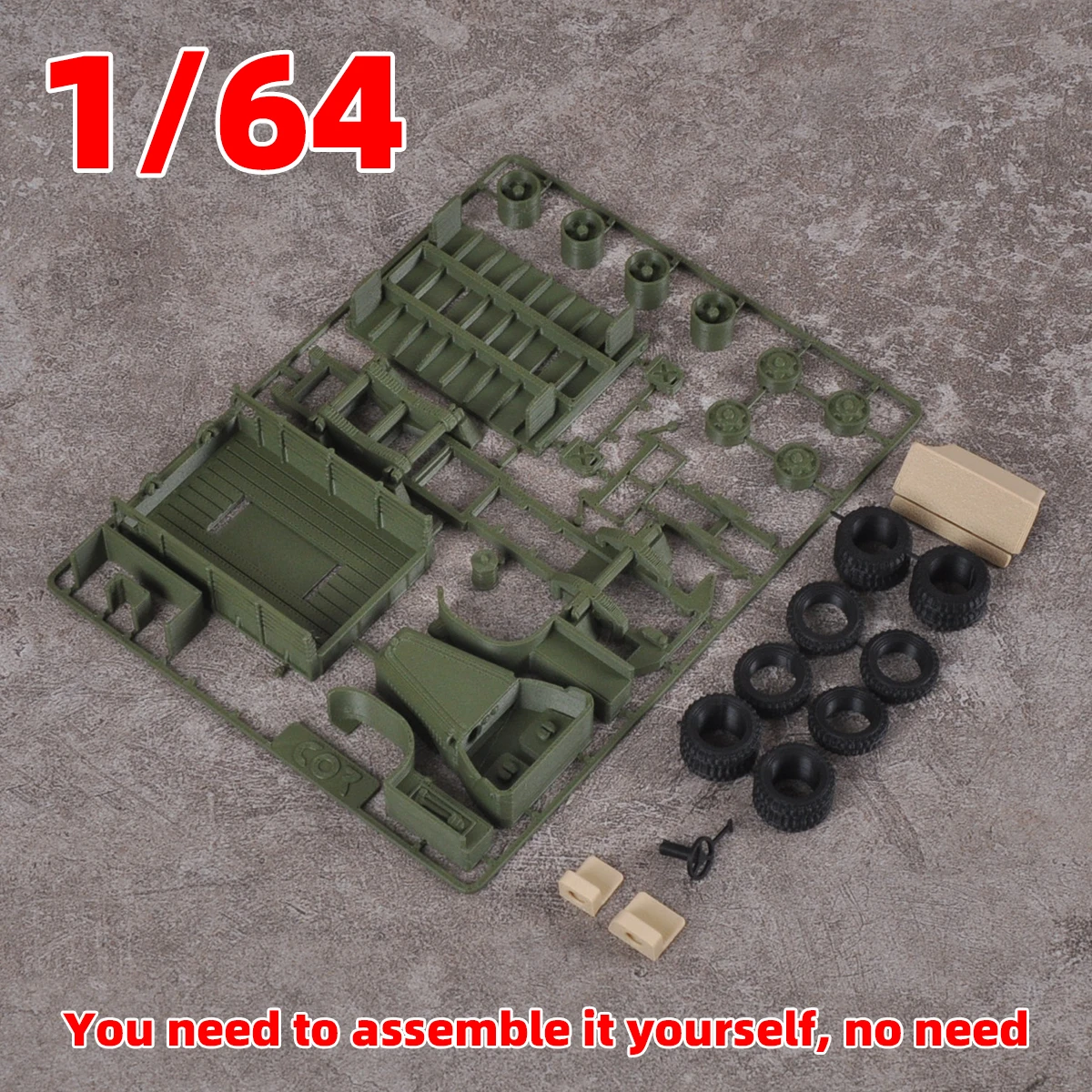 Unmontierter Montagesatz im Maßstab 1:64, statisches Miniaturmodell aus Kunststoff, Militär-LKW der Vereinigten Staaten, 1/64 – Detail 6
