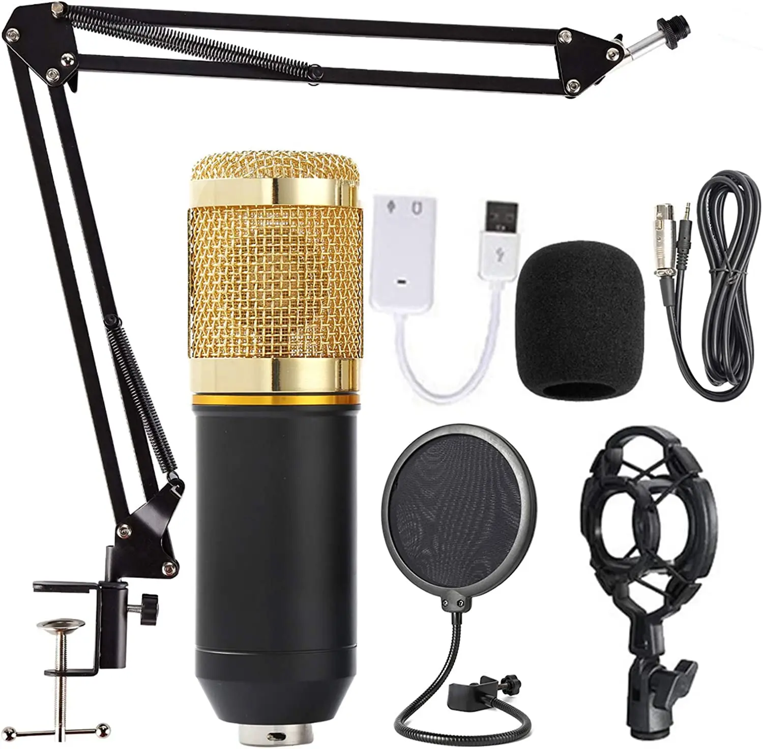 Microphone Studio, Condenser Microphone Kit with Adjustable Mic Suspension Scissor Arm, Metal Shock Mount and Pop Filter for Rec