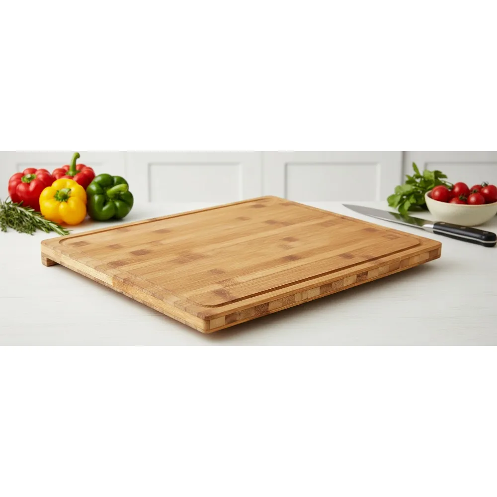 

Large Bamboo Cutting Board with Juice Groove & Counter Edge - Perfect for Kitchen, Vegetables, Meats