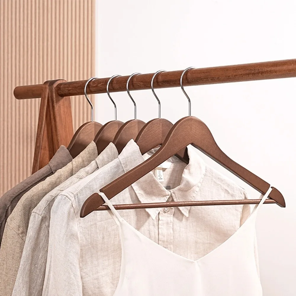 New Durable Wood Hangers Notches Design Smooth Wooden Clothes Hangers Hanging Swivel Hook Non-Slip Coat Hangers Closet Storage