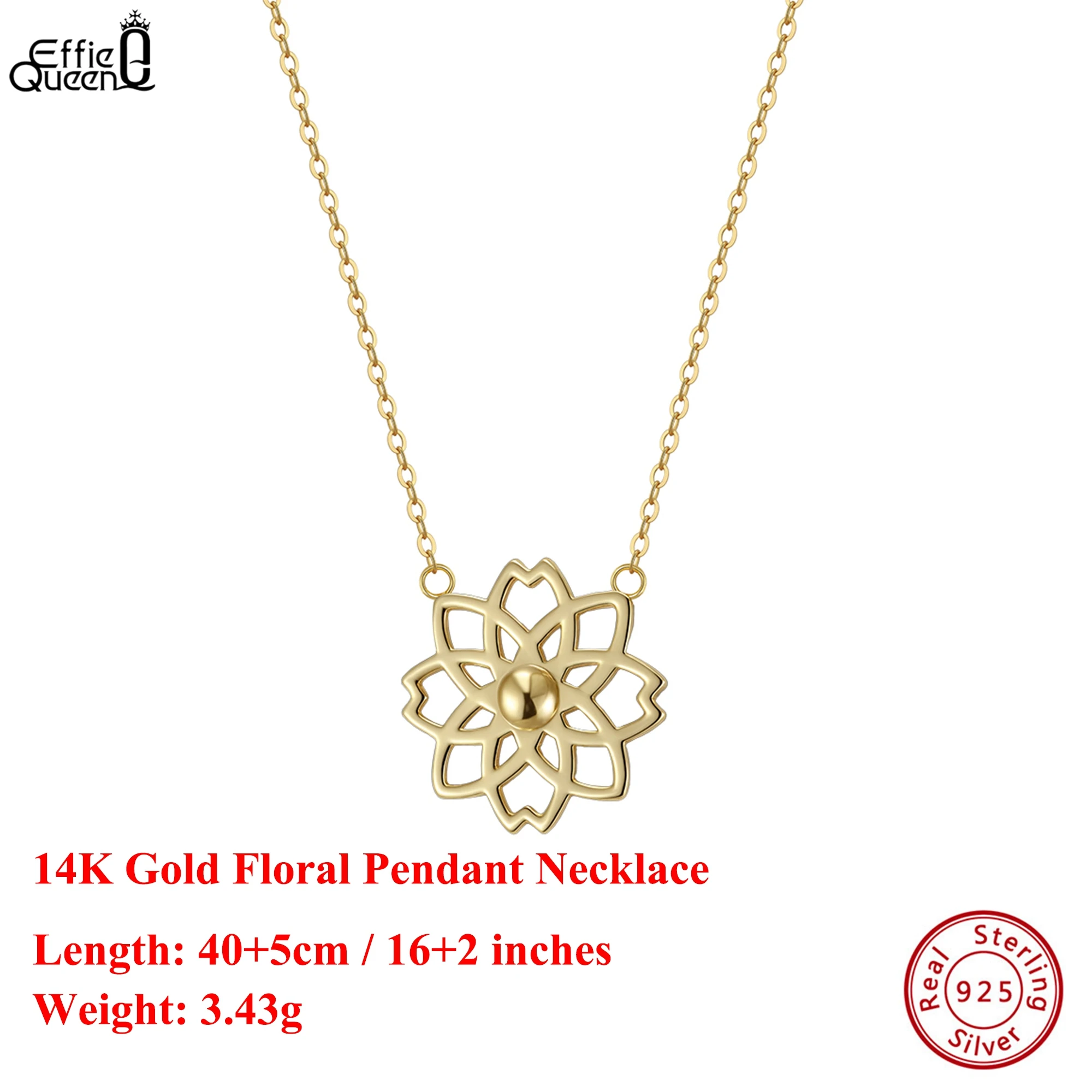 

Effie Queen 100% S925 Silver 14k Gold Floral Chain Pendant Necklace Romantic Jewelry for Women Banquet Valentine's Gift GAN15