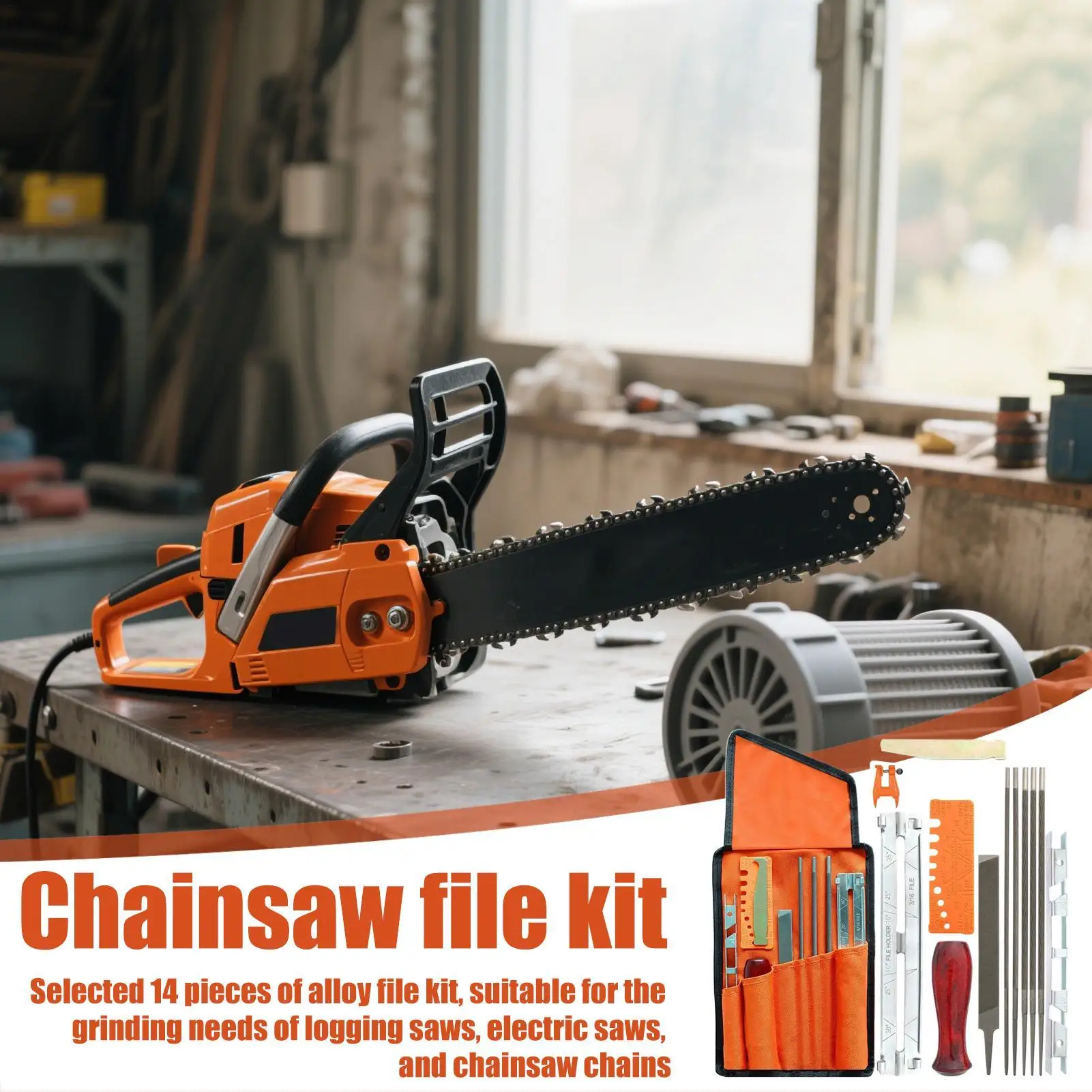 Chainsaw Sharpener 14 Pieces Chainsaw File with Storage Bag Grinders Accessories for Outdoor Work Wood Processing Yard Farm
