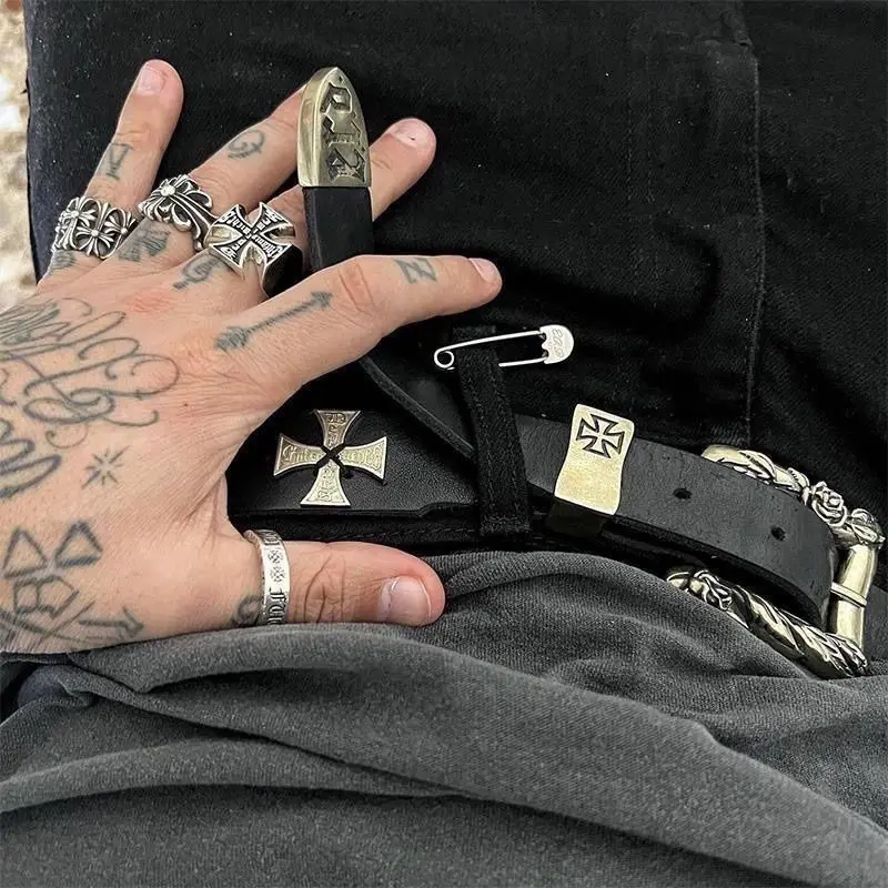 Punk New Gothic Y2K Women Men Belts Luxury Brand Goth Ladies Hip Hop Punk Rivet Skeleton Print Waist Belt Jeans Waistband view 3
