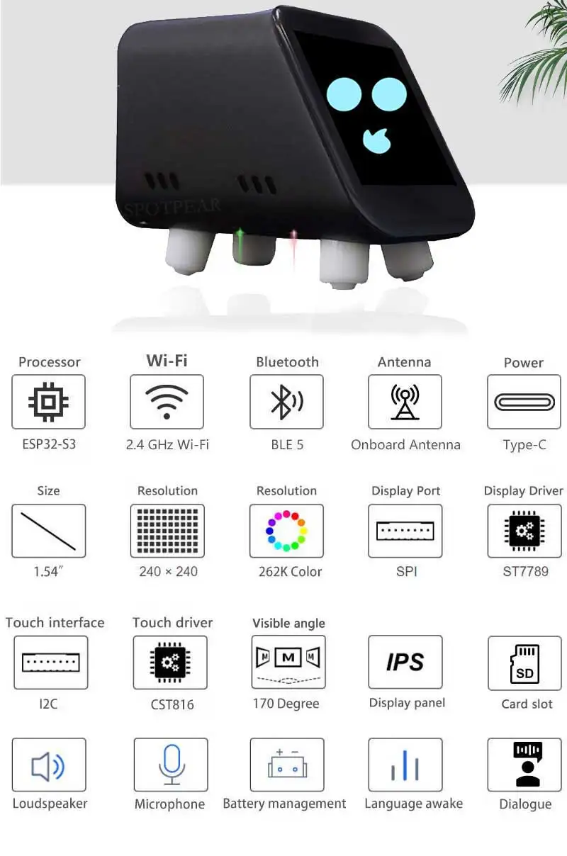 Picture 7: ESP32 S3 MUMA AI Chat Robot Development Board with 1.54 inch LCD Display Screen WIFI&BT5 Type-c Port N16R8 DeepSeek AI