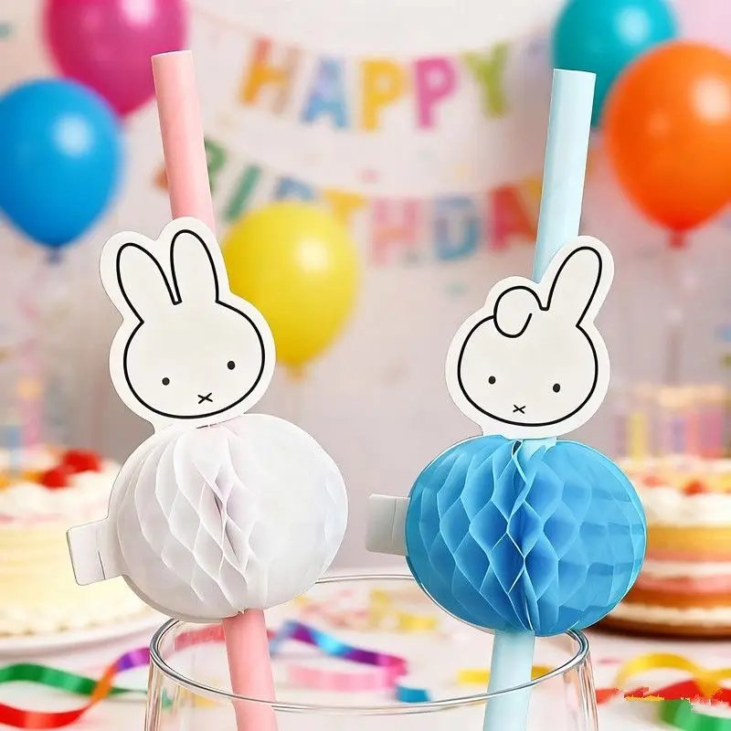 50Pcs Miffy Rabbit Straws Cute Cartoon Student Gift Eco Friendly Decor Straws Juice Beverage Party Supplies Biodegradable Paper