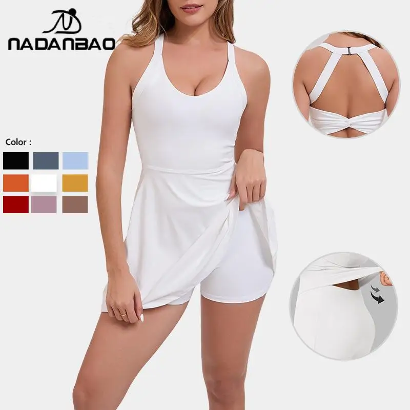 

Nadanbao Solid Color Dresses Backless Sling Tennis Dress Shorts Athletic Dresses Summer Women's Clothing Women sports top