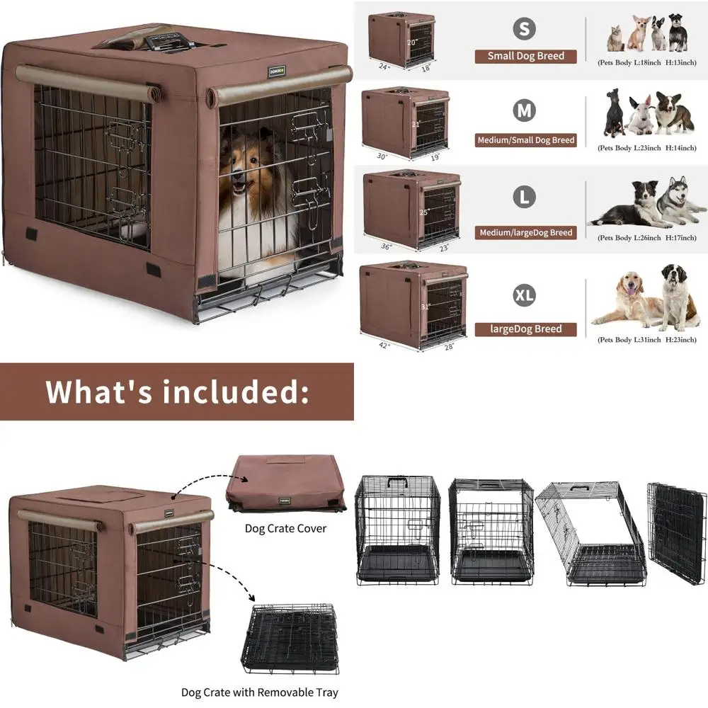 

Medium to Large Size Dog Crates - Indoor Double Door Kennels and Houses for Puppies and Cats, Collapsible Metal Construction, Id