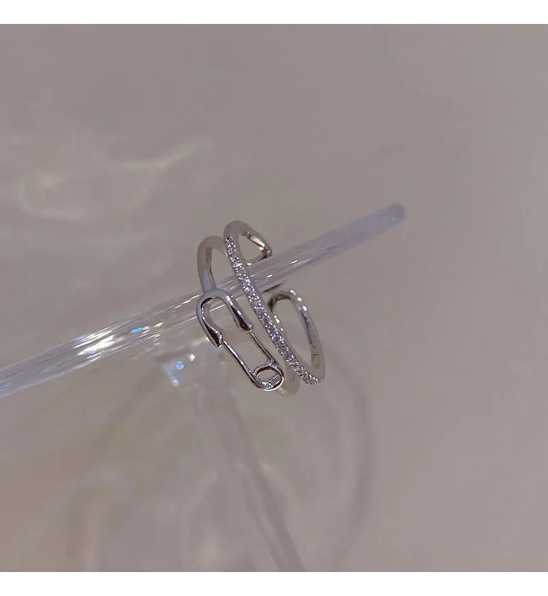 LIVVY Silver Color Pin Open Adjustable  Double Layer Ring  for Women Couple Fashion Shine  Zircon  Jewelry Gifts