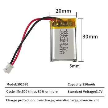 10顆 250mAh 3.7V 502030 052030 鋰電池 Lipo 602030 聚合物電池,適用於無線藍牙耳機、玩具、智慧手錶 8 最佳銷售 聚合物電池 - №8