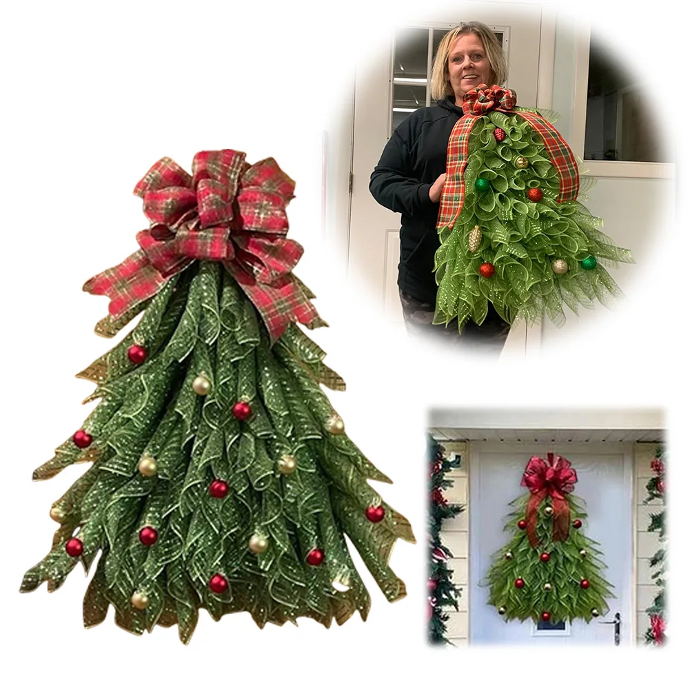 

Handmade Christmas Barb Christmas Wreath with Bow & Ball Large Xmas Tree Flower Wreath Garland Luminous Wreath for Front Door