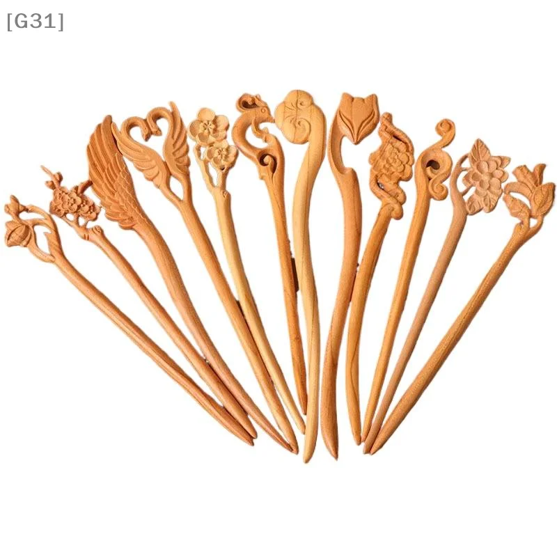 Peach Wood Hairpin Double-sided Carvings Ancient Style Updo Accessory Suitable For Women Cheongsams Hanfu Hair Accessories[G31] view 6