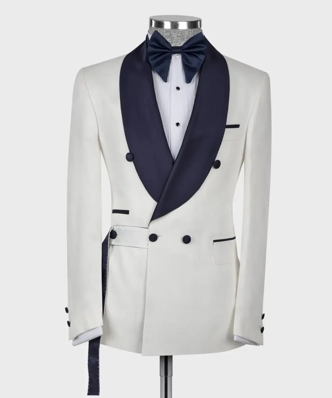 Esmoquin de boda para hombre, chal blanco y negro con solapa, abrigo de noche para novio, ropa de fiesta de cumpleaños, una pieza