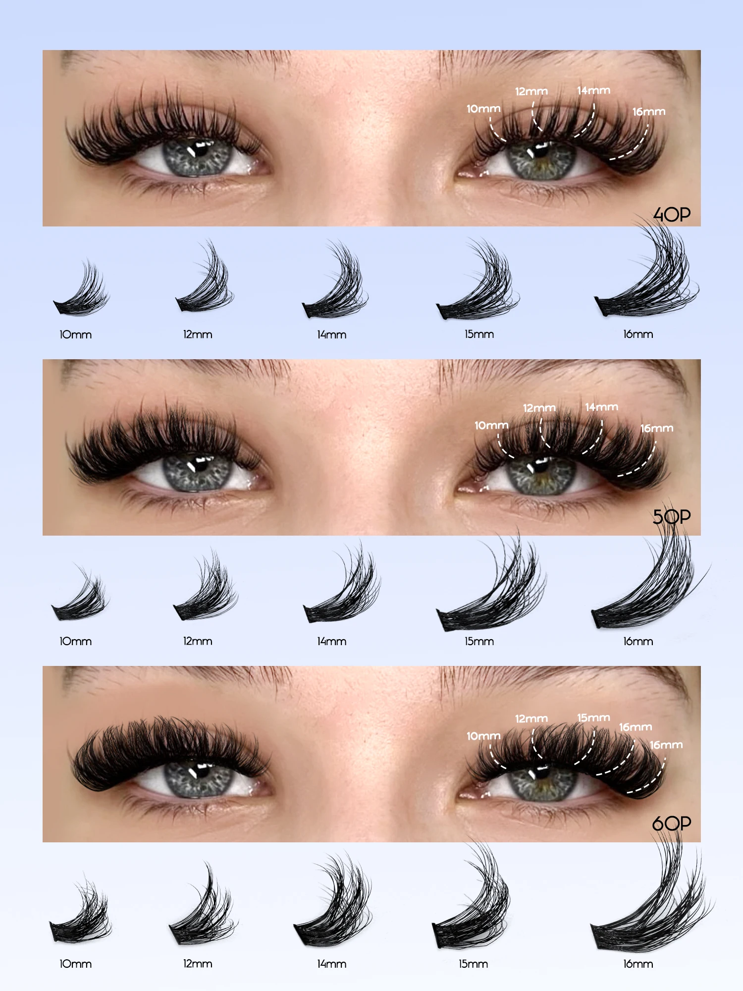Cluster Lashes Kit, 15 Rows Mixed Volume Eyelashes