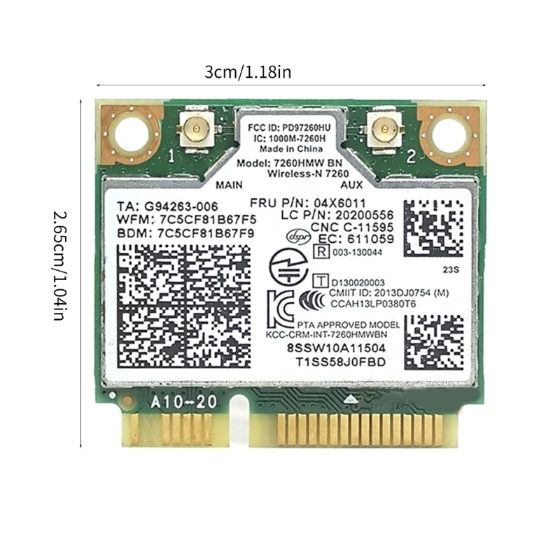 Tarjeta red para ordenador portátil 2,4 Ghz, tarjeta inalámbrica 7260HMW, BT4.0, MINI tarjeta WLAN PCIE 300Mbps