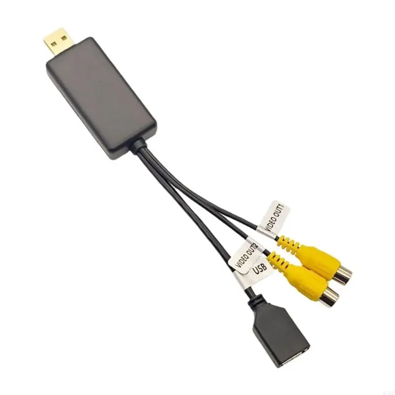 Three-Branch USB to CVBS Output Cable for In-Vehicle Navigation Equipment, with 2 Video Sockets and Separate USB Extension K1KF