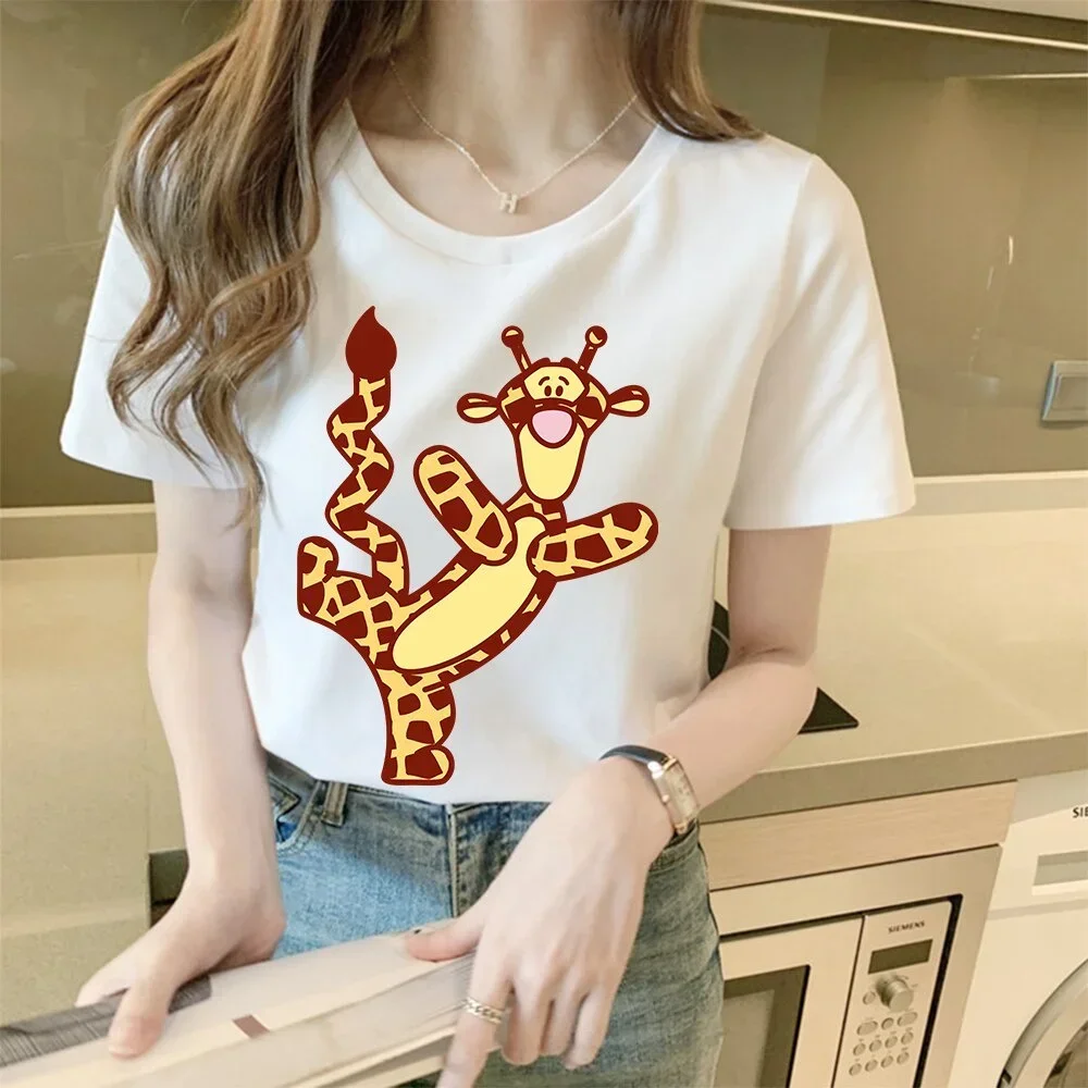 Harajuku Kawaii Women T-shirt Cartoon The Pooh Bear Winnie Leopard Tigger Graphic Print Short Sleeve T Shirt Casual Clothing Y2k