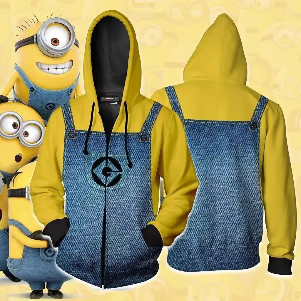 Despicable Me Minions Cartoon Cute Digital Print Cosplay Clothing Casual Hooded Sweatshirt Creative Personalized Jacket Gift