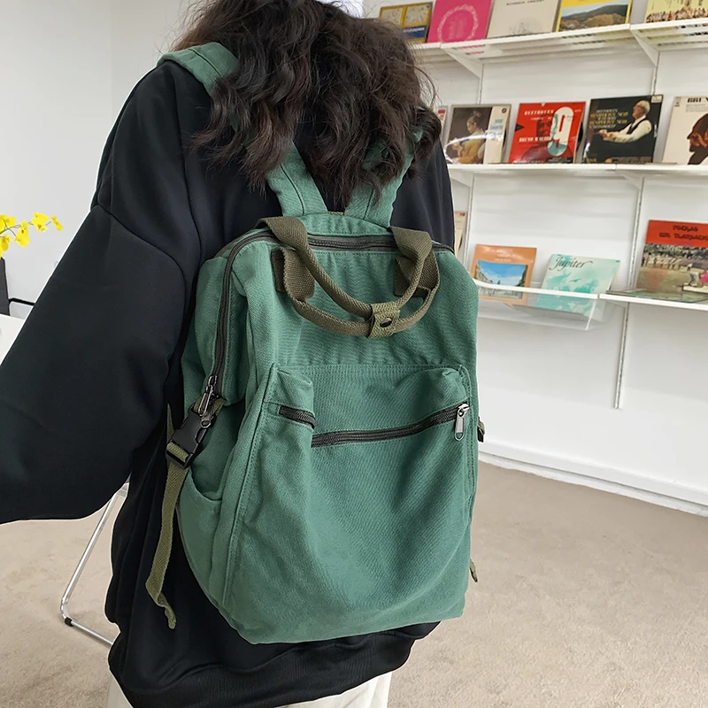 College Student Women Schoolbag Large Capaci Bag 2023 New  Square Canvas Backpack Online Influencer Hongkong Sle Bac...