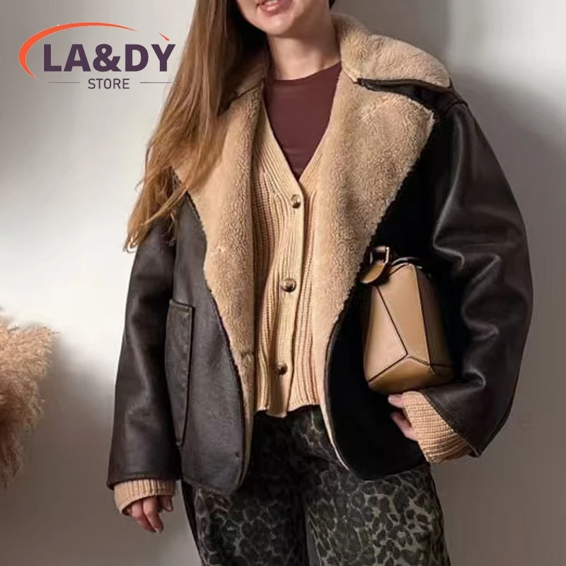 Faux Leather Jacket Coat 2024 High Quality Autumn Winter Women Fashion Loose Thick Warm Female Casual Pockets Tops Outerwears