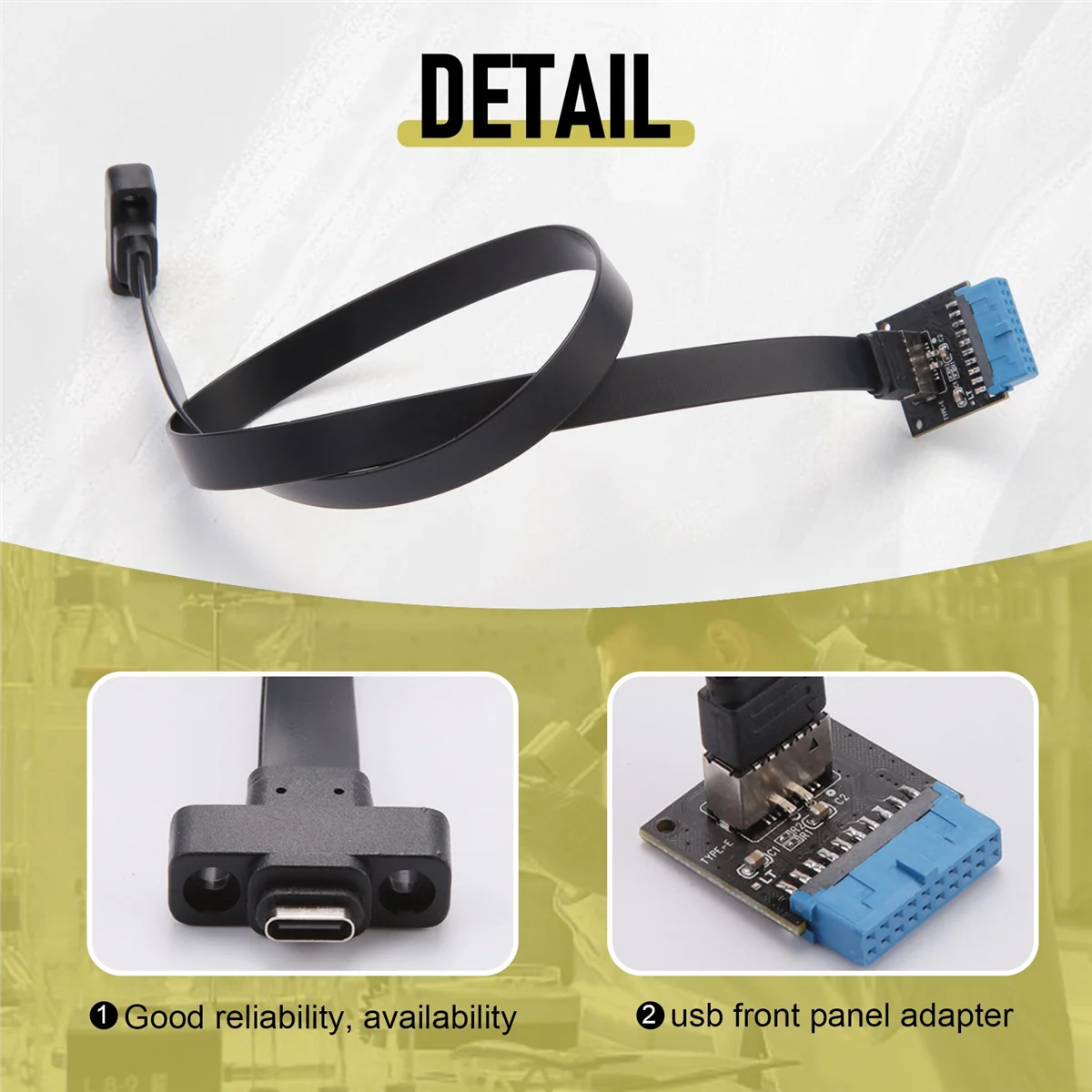 SMIEA USB 3.1 Type C Front Panel Header Extension Cable 50 cm, USB 3.1 Type E to USB 3.1 Type C Cable,Gen 2 10 Gbps Cable