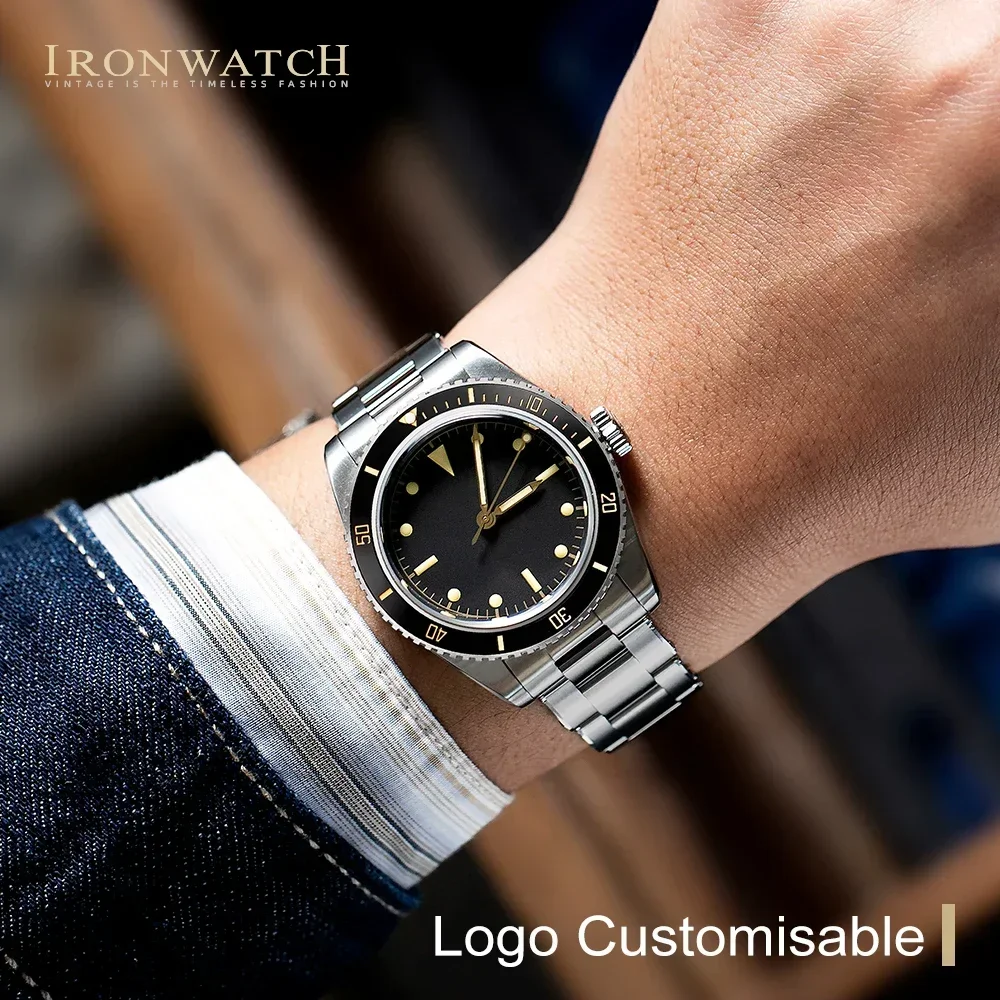 Ironwatch-メンズ自動機械式ダイバーウォッチ,ビンテージスポーツウォッチ,nh35ムーブメント,39mm, 200m,防水,発光