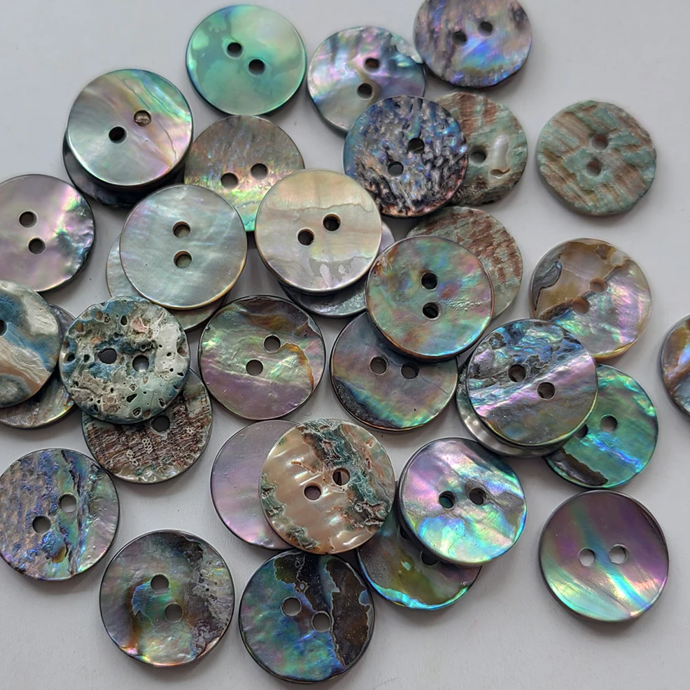 144pcs 14mm / 15mm 2 Holes Natural Dark Abalone Shell Sewing Buttons for Clothing DIY High Quality Shell Buttons Wholesale view 6