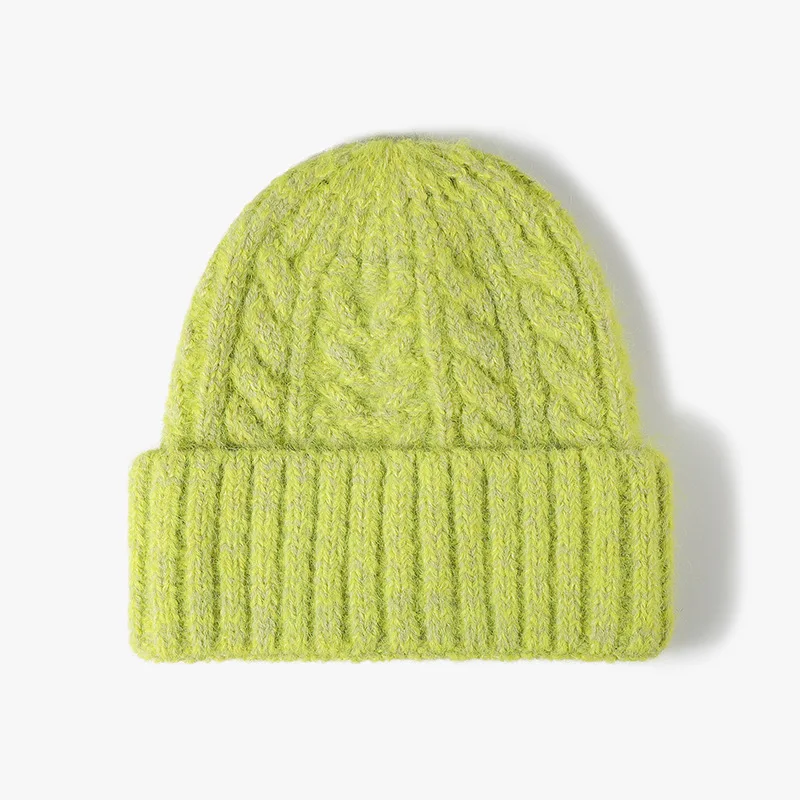 

braid twist knitted beanies hats for women thickened winter caps