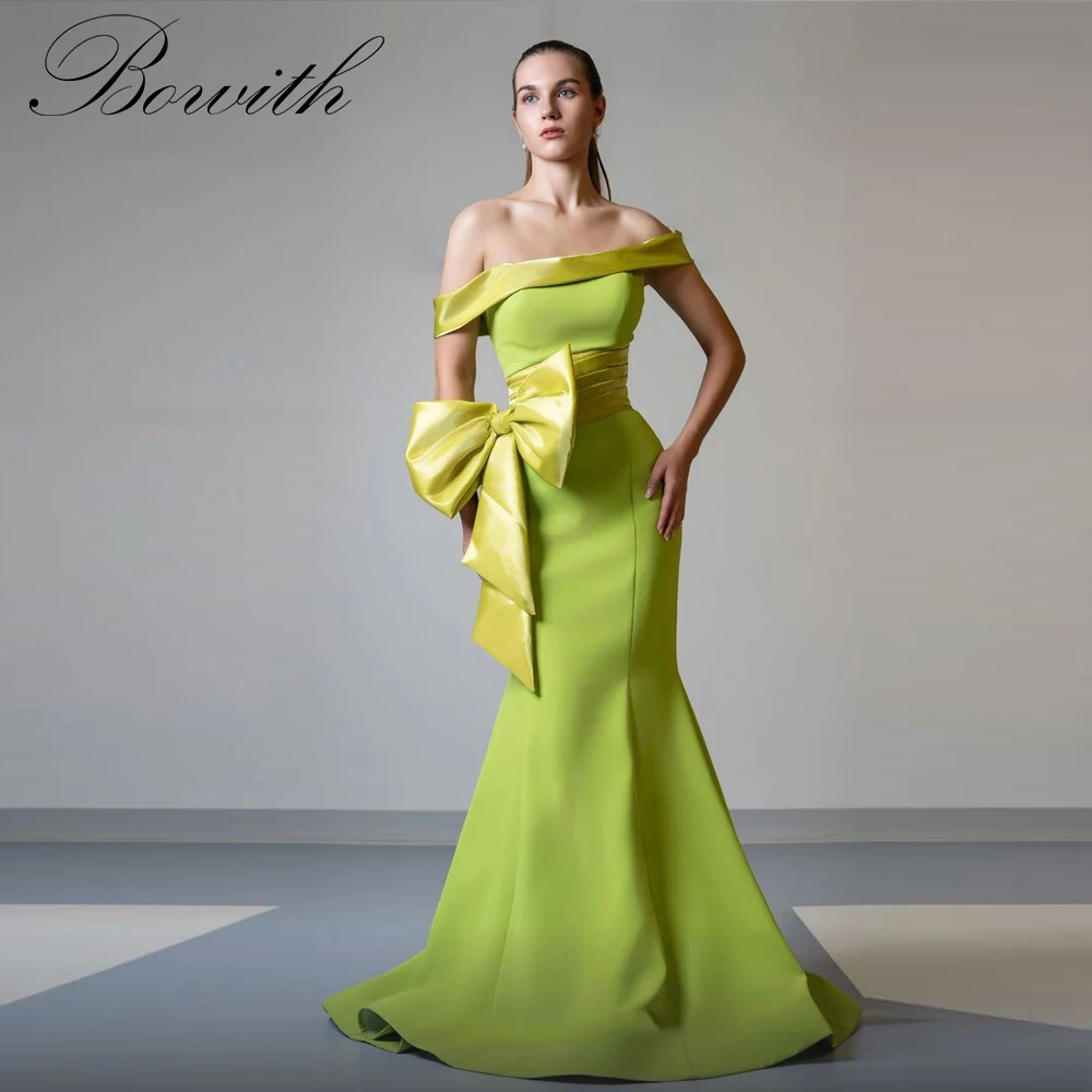 

Bowith Sage Mermaid Evening Dresses Off the Shoulder Bow Prom Party Dresses Customized Women's Formal Dress for Special Occasion
