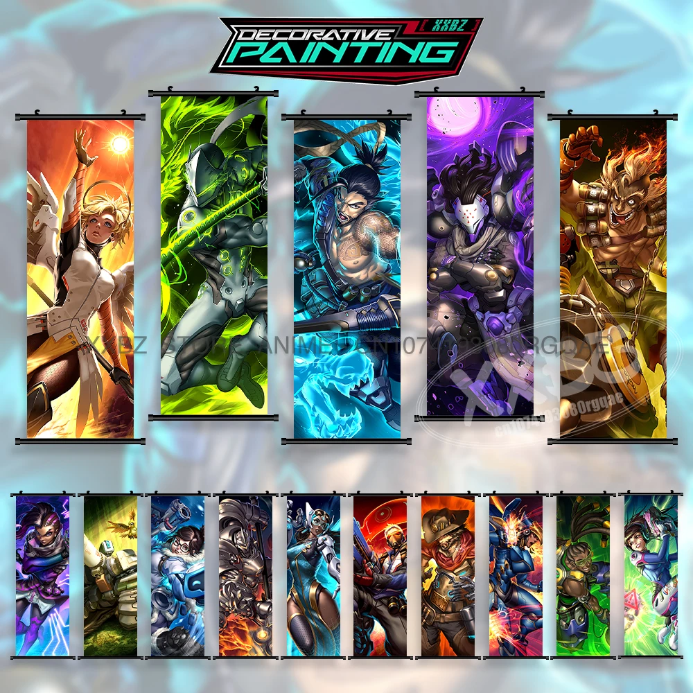 

Overwatch Scrolls Pictures Ashe Wall Artwork Bastion Hanging Painting Hanzo Game Home Decoration Genji Poster Junkrat Wallpaper