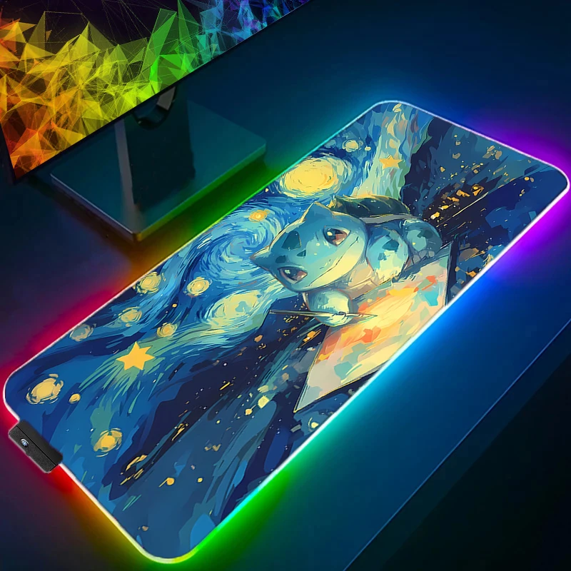 

Коврик для мыши LED с подсветкой, игровой, с изображением Покемона Пикачу, большой, RGB, для компьютера, настольный коврик, коврик для клавиатуры, аксессуары для геймеров