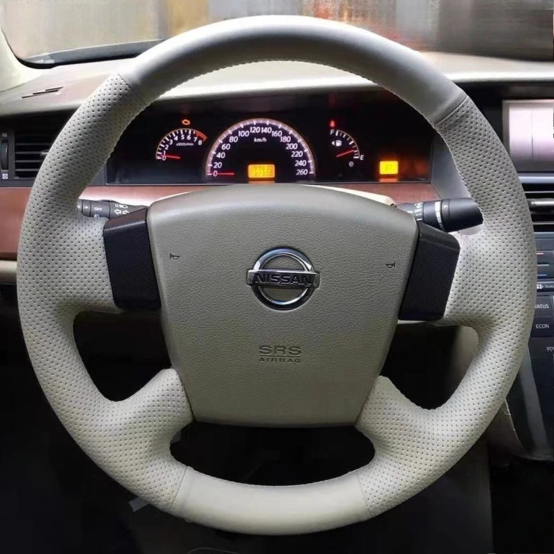 

For Nissan Teana 2003-2007 Cefiro 2003-2008 Renault Samsung SM5 Hand Stitched White Genuine Leather car Steering Wheel Cover