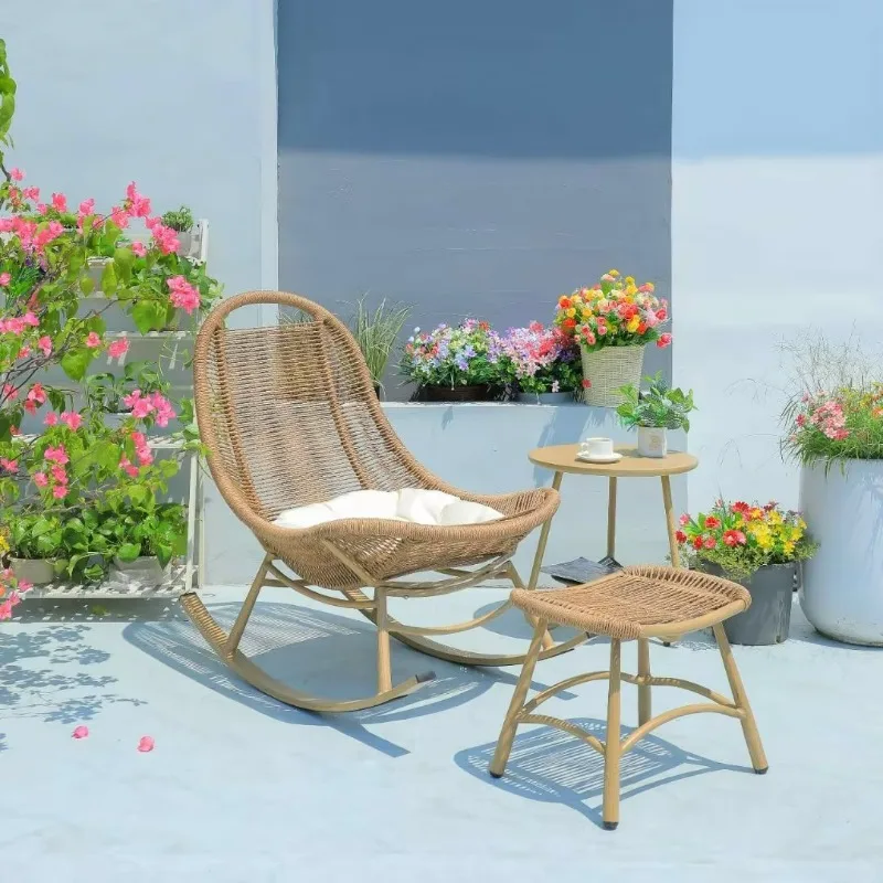 Mecedora de ocio tejida con cuerda para exteriores, B & B, Villa, jardín, silla tejida de mimbre creativa, muebles combinados, balcón rockin