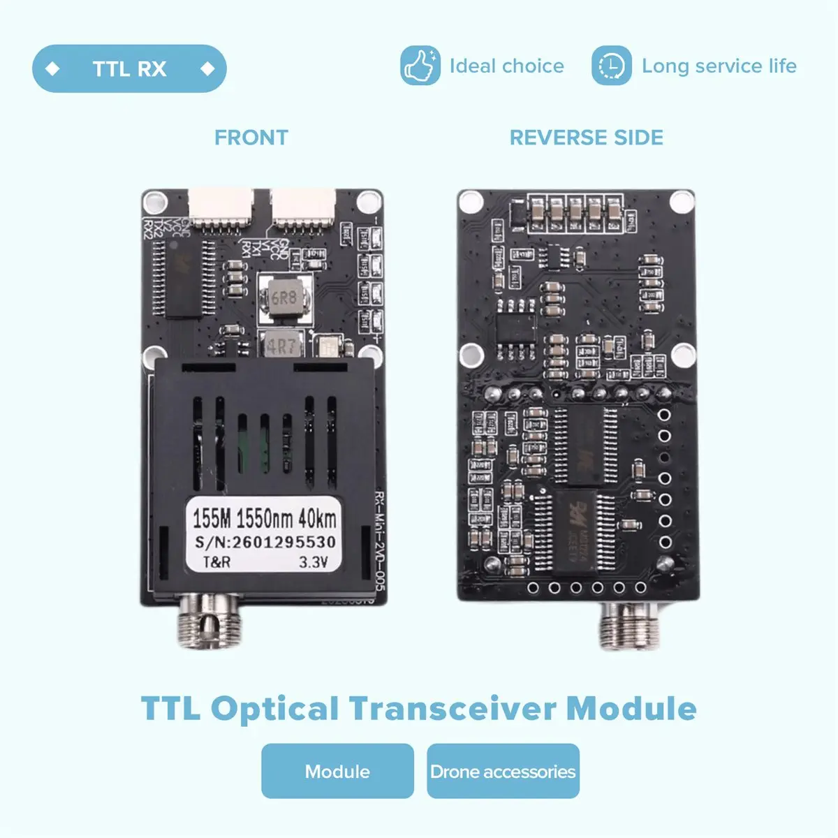 Y1694A*☀▃40KM TTL Optical Transceiver Module Kit TX RX DC 5.5-26V Optical Terminal Equipment Drone-Specific