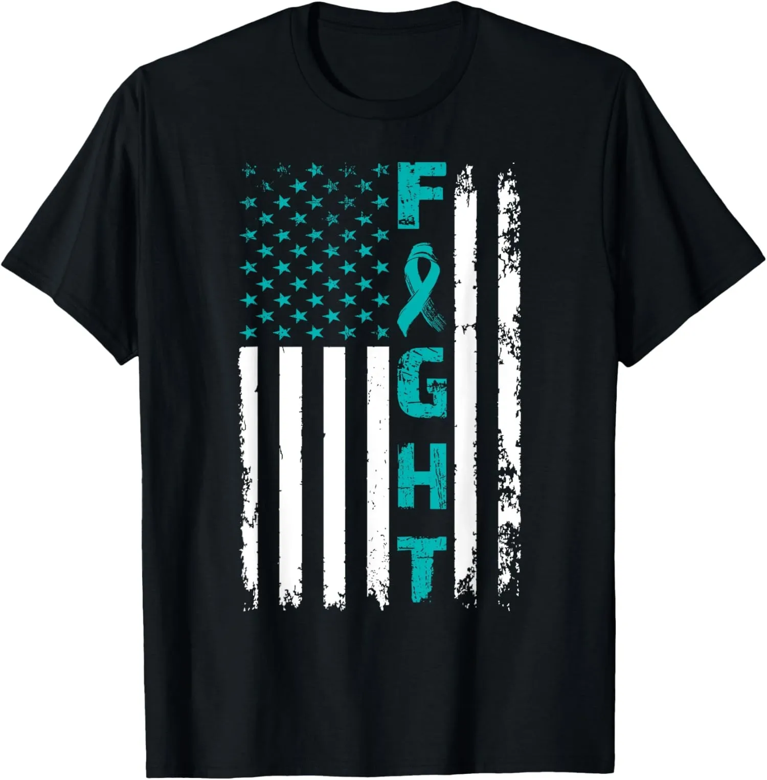 Fight Ovarian Cancer American Flag Awareness Flag Unisex T-Shirt