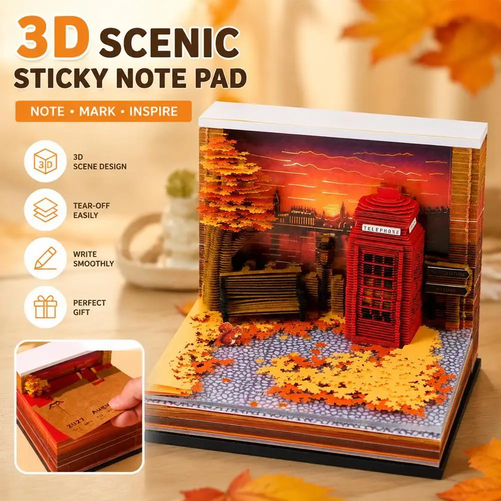 3D Memo Pad Paper Carving Calendar 2027 Autumn Leaves Desktop Sculpture Creative Gift With Night Light Office Decor