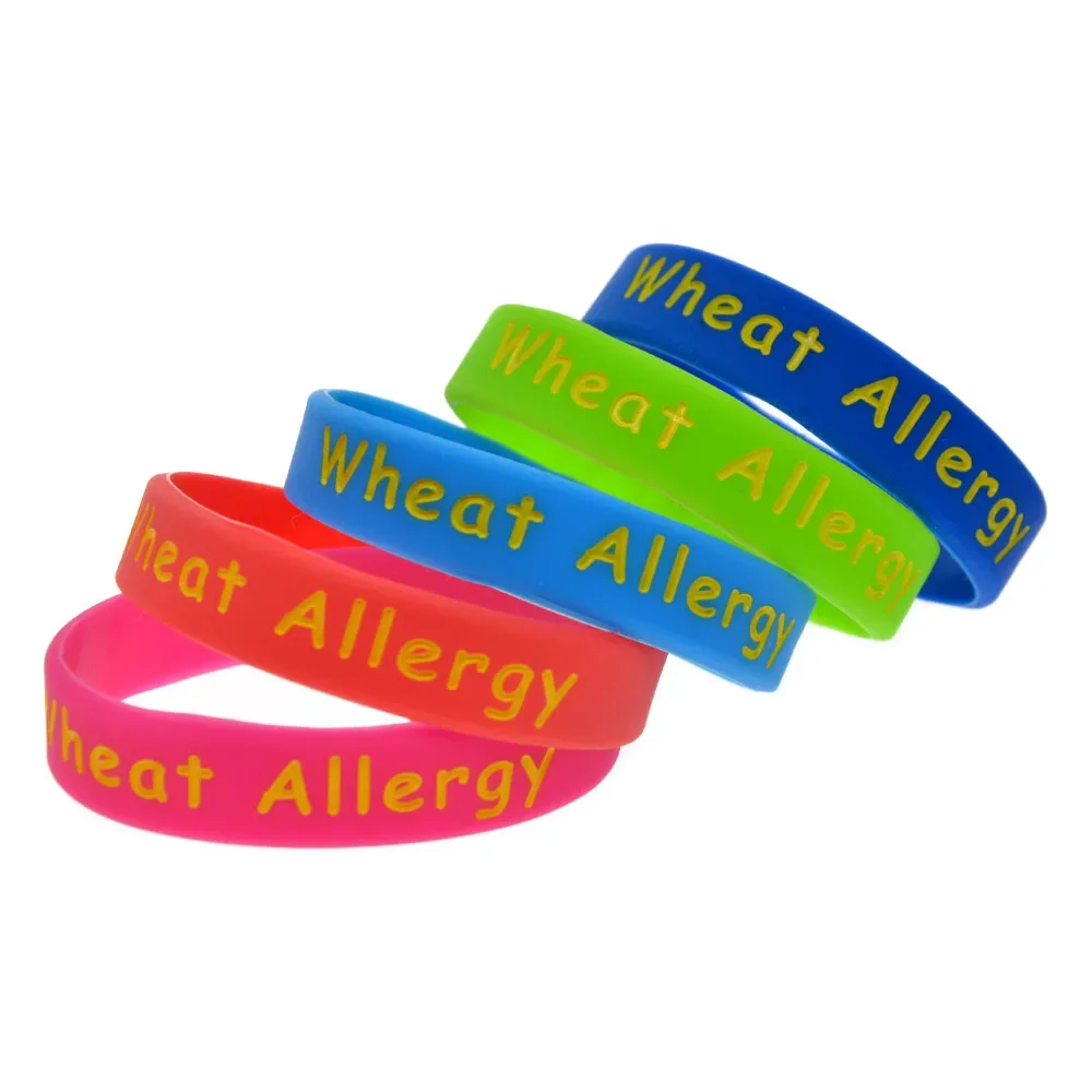 

50 Pcs Alert Wheat Allergy Silicone Bracelet Medical Rubber Wristband Children Size 5 Colors