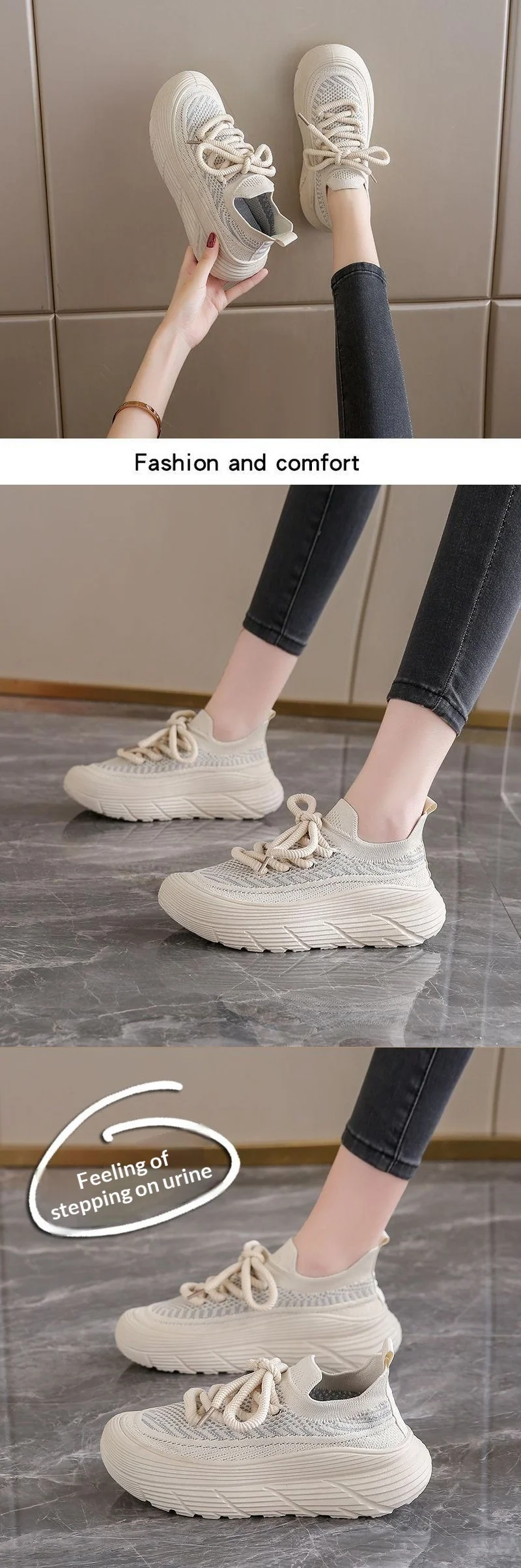 Sommerliche atmungsaktive Mesh-Strick-Socken-Sneaker für Damen mit Wellensohle, dicker Plateauhöhe, leichtgewichtig, lässig, zum Gehen und für den Sport – Detail 6