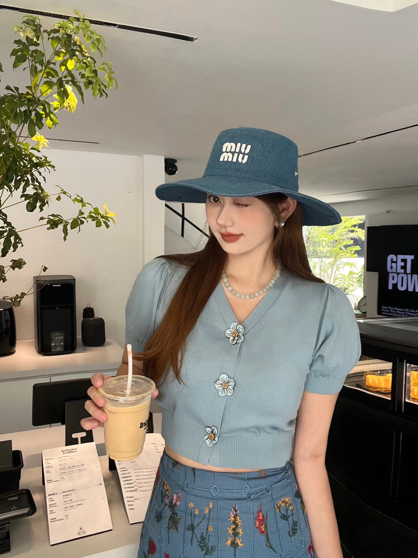 

InJune Salted Soda Knitted Top V-Ne Bubble Sve 3D Flower Decoration Slim Fit Commute Sle Polyester Fiber ort Sve