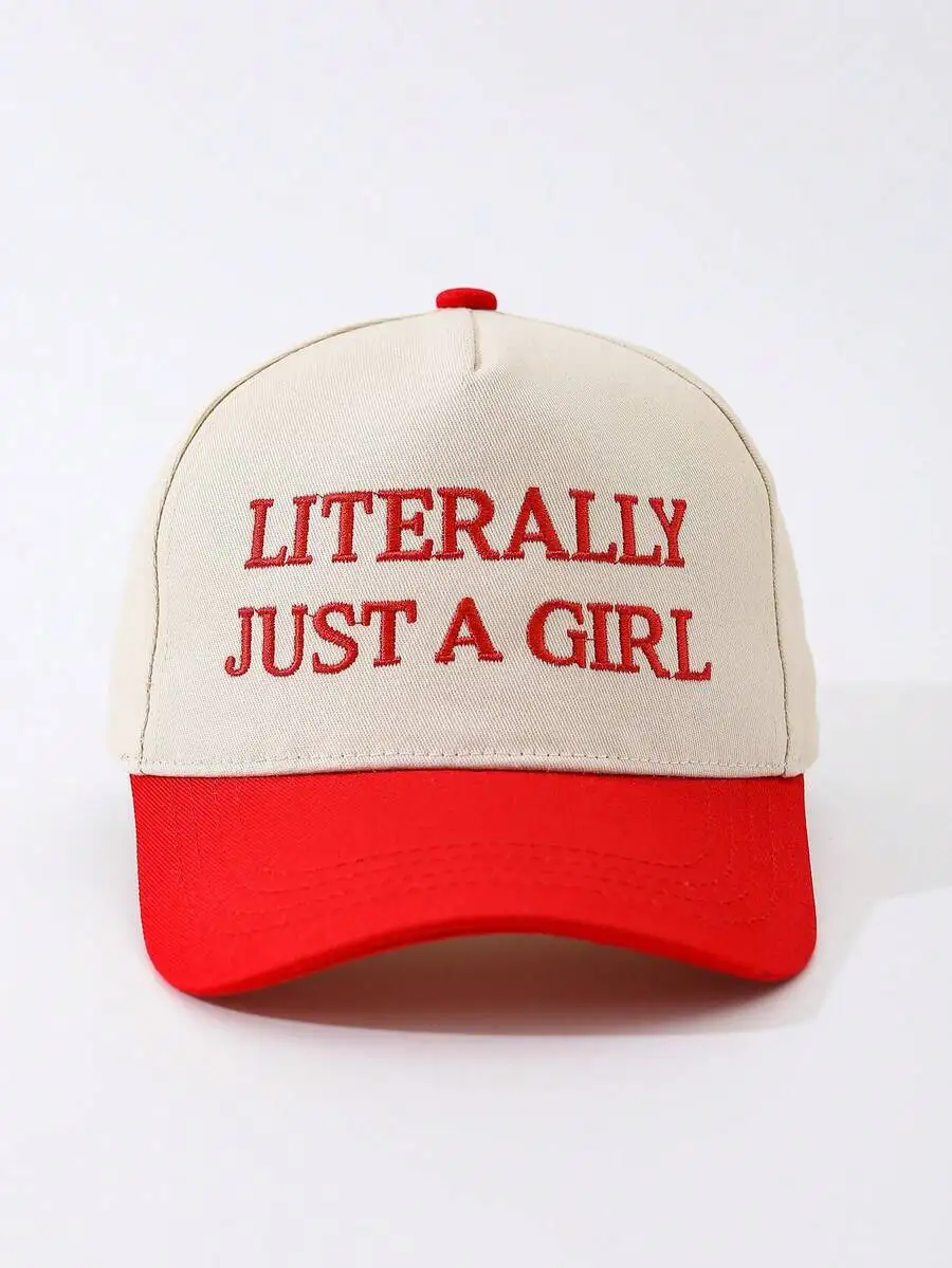 

Womens Embroidered Letter Baseball Cap Literally Just A Girl Color Block Hat