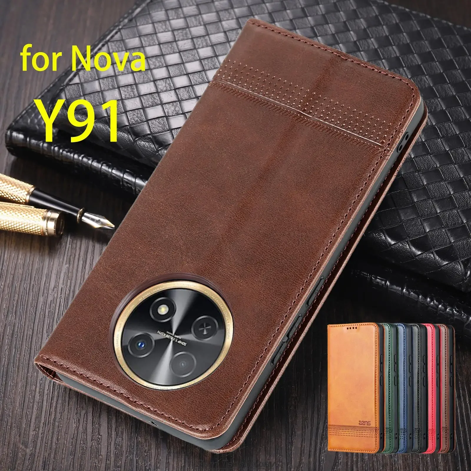 

Deluxe Magnetic Adsorption Leather Fitted Case for Huawei Nova Y91 Flip Cover Protective Case Capa Fundas Coque