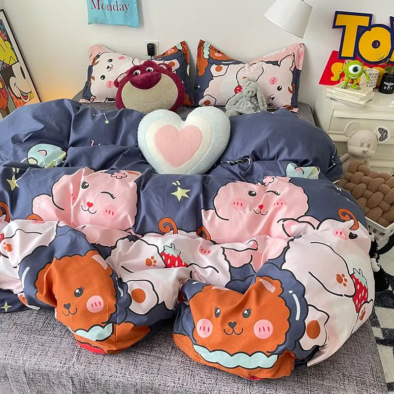 Imagem -04 - Conjunto de Cama de Urso para Meninos e Meninas Capa de Edredão Folha Plana Fronha Desenhos Animados Bonitos sem Enchimento Gêmeo Tamanho Completo Moda Roupa de Cama Nova